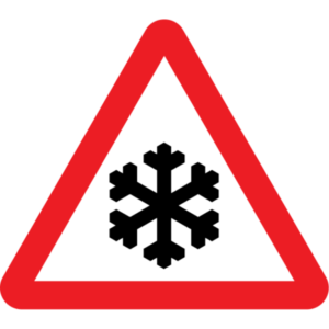Winter driving checks snow sign