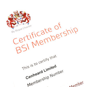 Cenheard BSi membership certificate